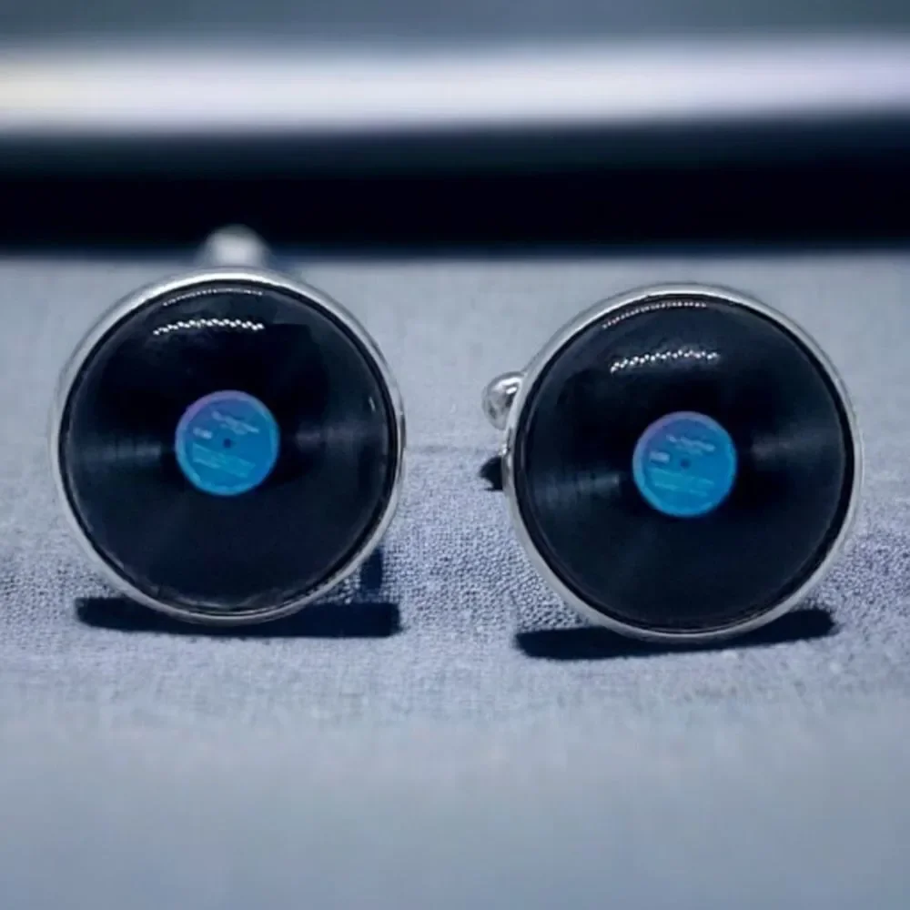 Formal Cufflinks Hip Hop Vinyl 45 Record Blue Black Silver DJ Tuxedo Prom Party